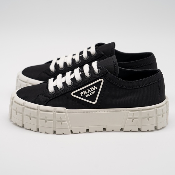 size 40eu 10 US Prada Double Wheel Platform Sneaker Black Nylon White - Picture 4 of 15